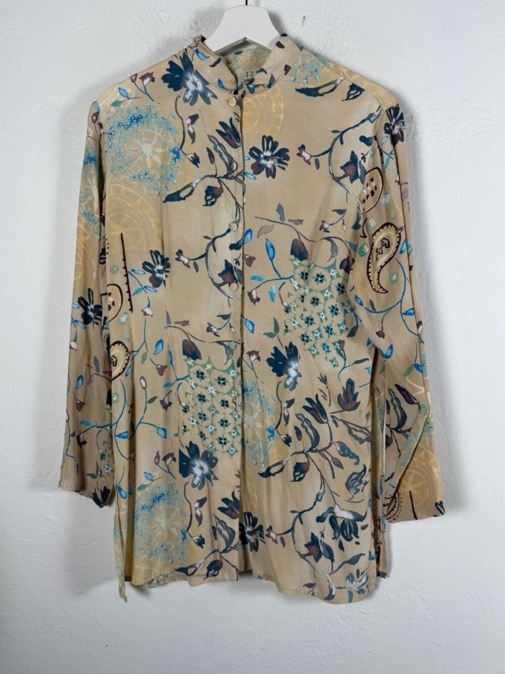 Un Deux Trois Blouse 1 2 3 Paris Floral Scarf Print Mandarin Collar Tunic Top 42
